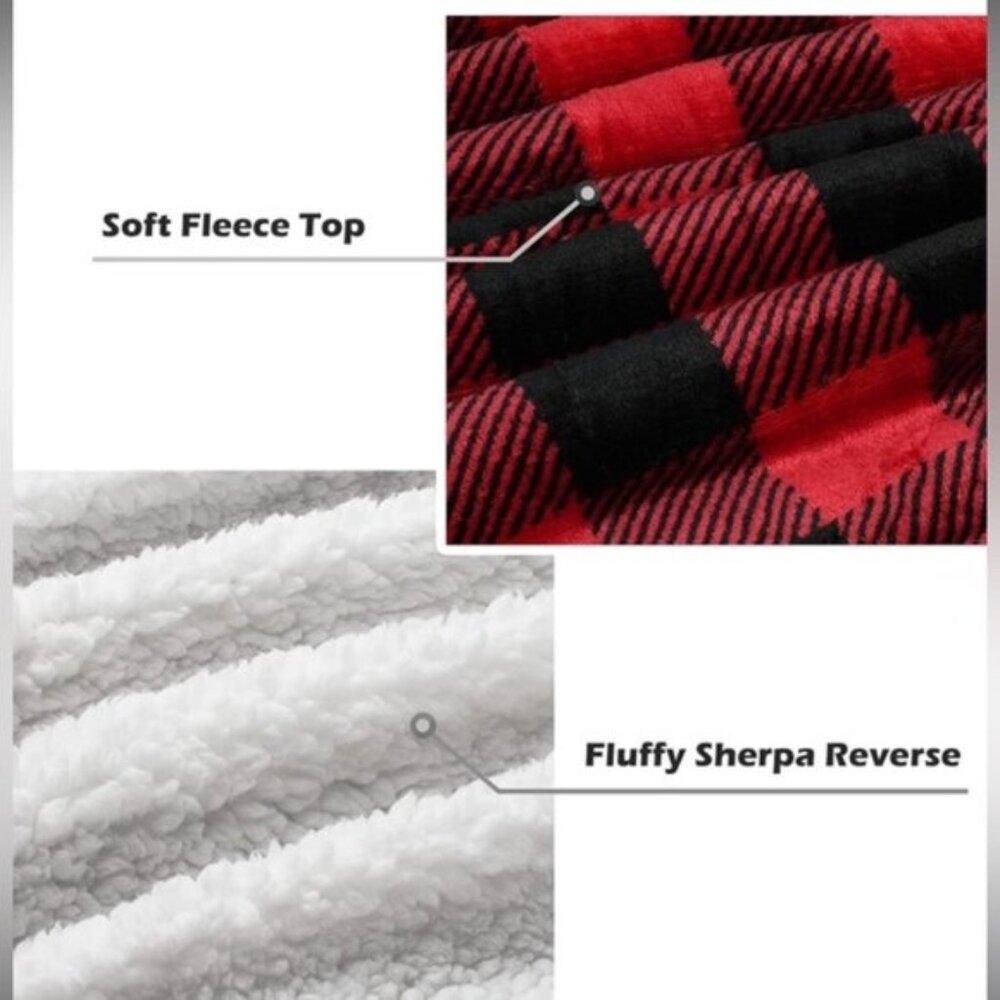 2x Catalonia Classic Red Black Checkered Holiday Blanket Buffalo Plaid Sherpa - Picture 1 of 6